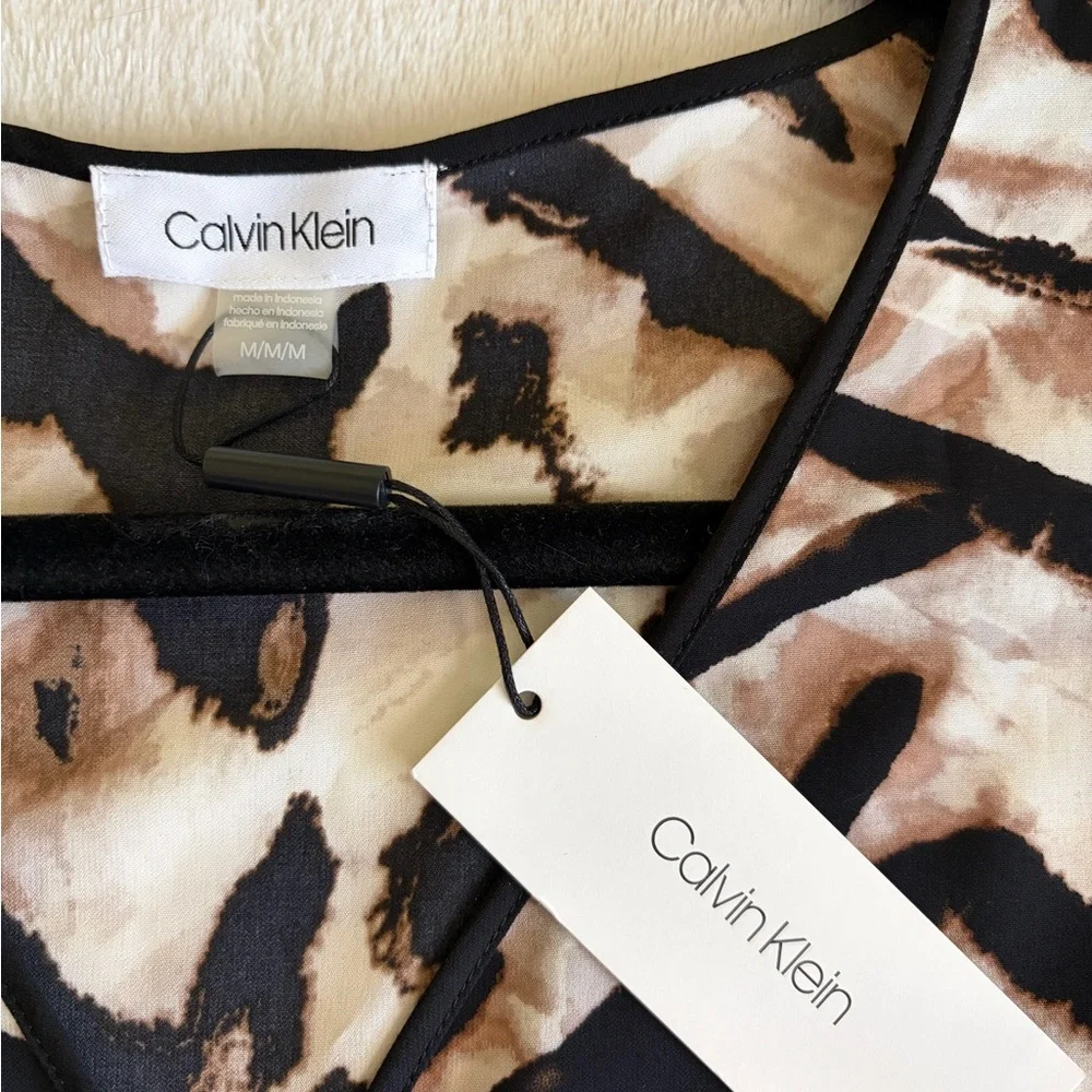 Calvin Klein Zebra Print Blouse - Black and Brown Sz M - Picture 4 of 8